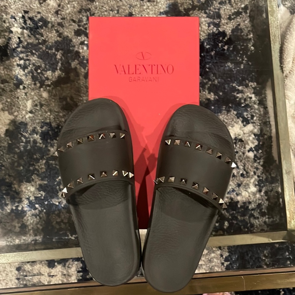 Valentino Black PVC Slides with Studs